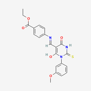 molecular formula C21H19N3O5S B4011321 ethyl 4-({[1-(3-methoxyphenyl)-4,6-dioxo-2-thioxotetrahydro-5(2H)-pyrimidinylidene]methyl}amino)benzoate 