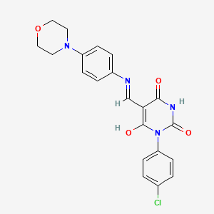 molecular formula C21H19ClN4O4 B4011362 1-(4-chlorophenyl)-5-({[4-(4-morpholinyl)phenyl]amino}methylene)-2,4,6(1H,3H,5H)-pyrimidinetrione 