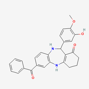 molecular formula C27H24N2O4 B4011467 7-benzoyl-11-(3-hydroxy-4-methoxyphenyl)-2,3,4,5,10,11-hexahydro-1H-dibenzo[b,e][1,4]diazepin-1-one 