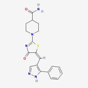 molecular formula C19H19N5O2S B4011635 1-{4-oxo-5-[(3-phenyl-1H-pyrazol-4-yl)methylene]-4,5-dihydro-1,3-thiazol-2-yl}-4-piperidinecarboxamide 