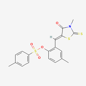 molecular formula C19H17NO4S3 B4011760 4-methyl-2-[(3-methyl-4-oxo-2-thioxo-1,3-thiazolidin-5-ylidene)methyl]phenyl 4-methylbenzenesulfonate 