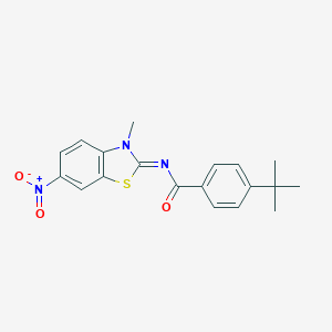 molecular formula C19H19N3O3S B401192 4-tert-butyl-N-(6-nitro-3-methyl-1,3-benzothiazol-2(3H)-ylidene)benzamide 