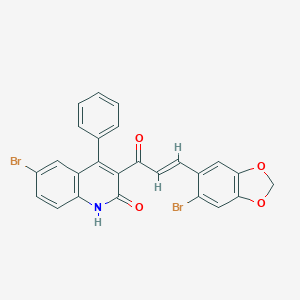 molecular formula C25H15Br2NO4 B401203 (E)-1-(6-bromo-2-hydroxy-4-phenylquinolin-3-yl)-3-(6-bromobenzo[d][1,3]dioxol-5-yl)prop-2-en-1-one CAS No. 304446-82-0