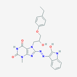 molecular formula C25H25N7O5 B401238 7-[3-(4-ethylphenoxy)-2-hydroxypropyl]-8-[(2-hydroxy-1H-indol-3-yl)diazenyl]-3-methylpurine-2,6-dione 