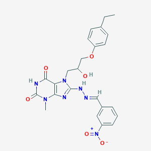 molecular formula C24H25N7O6 B401246 7-[3-(4-ethylphenoxy)-2-hydroxypropyl]-3-methyl-8-[(2E)-2-[(3-nitrophenyl)methylidene]hydrazinyl]purine-2,6-dione 