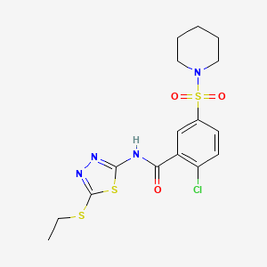 molecular formula C16H19ClN4O3S3 B4012669 2-chloro-N-[5-(ethylthio)-1,3,4-thiadiazol-2-yl]-5-(1-piperidinylsulfonyl)benzamide 