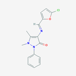 molecular formula C16H14ClN3O2 B401269 4-{[(1E)-(5-chloro-2-furyl)methylene]amino}-1,5-dimethyl-2-phenyl-1,2-dihydro-3H-pyrazol-3-one CAS No. 1164454-41-4