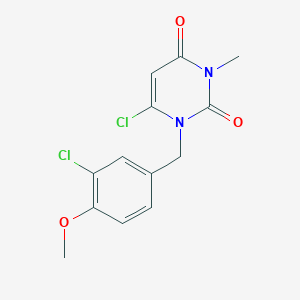 molecular formula C13H12Cl2N2O3 B040127 6-Chloro-1-[(3-chloro-4-methoxyphenyl)methyl]-3-methylpyrimidine-2,4(1H,3H)-dione CAS No. 121593-87-1