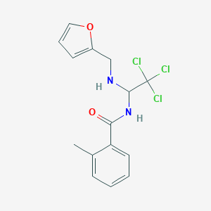 molecular formula C15H15Cl3N2O2 B401272 2-methyl-N-{2,2,2-trichloro-1-[(furan-2-ylmethyl)amino]ethyl}benzamide 