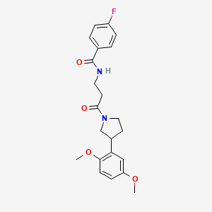 molecular formula C22H25FN2O4 B4012734 N-{3-[3-(2,5-dimethoxyphenyl)pyrrolidin-1-yl]-3-oxopropyl}-4-fluorobenzamide 