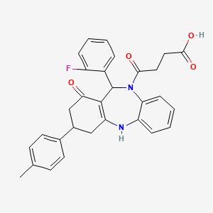 molecular formula C30H27FN2O4 B4012890 4-[11-(2-fluorophenyl)-3-(4-methylphenyl)-1-oxo-1,2,3,4,5,11-hexahydro-10H-dibenzo[b,e][1,4]diazepin-10-yl]-4-oxobutanoic acid 