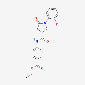 molecular formula C20H19FN2O4 B4012915 ethyl 4-({[1-(2-fluorophenyl)-5-oxo-3-pyrrolidinyl]carbonyl}amino)benzoate 