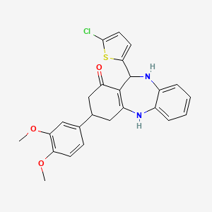 molecular formula C25H23ClN2O3S B4012936 11-(5-chloro-2-thienyl)-3-(3,4-dimethoxyphenyl)-2,3,4,5,10,11-hexahydro-1H-dibenzo[b,e][1,4]diazepin-1-one 