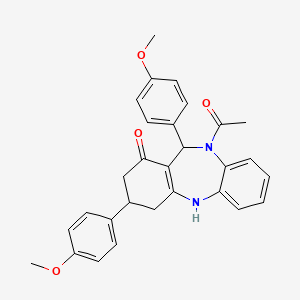 molecular formula C29H28N2O4 B4012944 10-acetyl-3,11-bis(4-methoxyphenyl)-2,3,4,5,10,11-hexahydro-1H-dibenzo[b,e][1,4]diazepin-1-one 