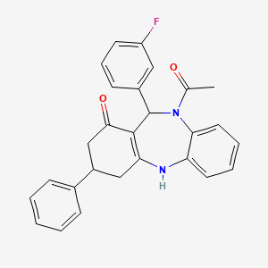 molecular formula C27H23FN2O2 B4012948 10-acetyl-11-(3-fluorophenyl)-3-phenyl-2,3,4,5,10,11-hexahydro-1H-dibenzo[b,e][1,4]diazepin-1-one 