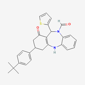 molecular formula C28H28N2O2S B4013038 3-(4-tert-butylphenyl)-1-oxo-11-(2-thienyl)-1,2,3,4,5,11-hexahydro-10H-dibenzo[b,e][1,4]diazepine-10-carbaldehyde 