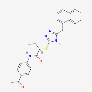 molecular formula C26H26N4O2S B4013089 N-(4-acetylphenyl)-2-{[4-methyl-5-(1-naphthylmethyl)-4H-1,2,4-triazol-3-yl]thio}butanamide 