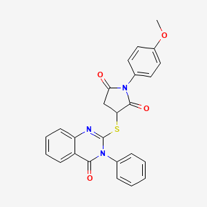 molecular formula C25H19N3O4S B4013218 1-(4-methoxyphenyl)-3-[(4-oxo-3-phenyl-3,4-dihydro-2-quinazolinyl)thio]-2,5-pyrrolidinedione 