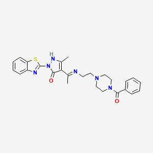 2-(1,3-benzothiazol-2-yl)-4-(1-{[2-(4-benzoyl-1-piperazinyl)ethyl]amino}ethylidene)-5-methyl-2,4-dihydro-3H-pyrazol-3-one