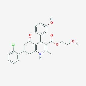 2-methoxyethyl 7-(2-chlorophenyl)-4-(3-hydroxyphenyl)-2-methyl-5-oxo-1,4,5,6,7,8-hexahydro-3-quinolinecarboxylate