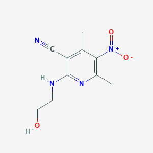 molecular formula C10H12N4O3 B401340 2-[(2-Hydroxyethyl)amino]-5-nitro-4,6-dimethylnicotinonitrile CAS No. 300701-68-2