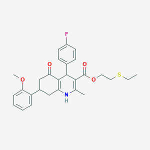 molecular formula C28H30FNO4S B4013402 2-(ethylthio)ethyl 4-(4-fluorophenyl)-7-(2-methoxyphenyl)-2-methyl-5-oxo-1,4,5,6,7,8-hexahydro-3-quinolinecarboxylate 