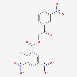 molecular formula C16H11N3O9 B401341 2-{3-Nitrophenyl}-2-oxoethyl 3,5-bisnitro-2-methylbenzoate 