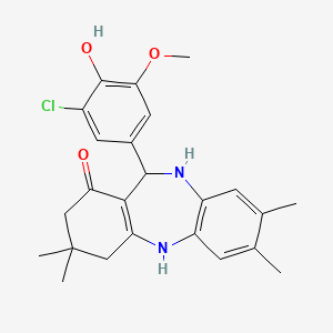 molecular formula C24H27ClN2O3 B4013422 11-(3-chloro-4-hydroxy-5-methoxyphenyl)-3,3,7,8-tetramethyl-2,3,4,5,10,11-hexahydro-1H-dibenzo[b,e][1,4]diazepin-1-one 