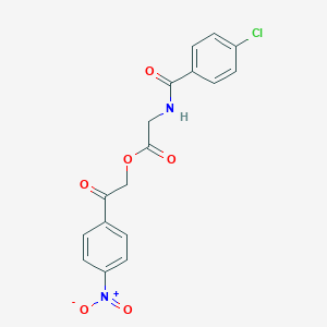 molecular formula C17H13ClN2O6 B401343 2-{4-Nitrophenyl}-2-oxoethyl [(4-chlorobenzoyl)amino]acetate 