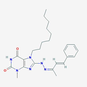 molecular formula C25H34N6O2 B401357 3-methyl-8-[2-(1-methyl-3-phenyl-2-propenylidene)hydrazino]-7-nonyl-3,7-dihydro-1H-purine-2,6-dione 