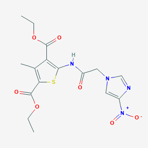 molecular formula C16H18N4O7S B401360 diethyl 3-methyl-5-{[(4-nitro-1H-imidazol-1-yl)acetyl]amino}thiophene-2,4-dicarboxylate 