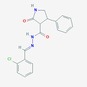 molecular formula C18H16ClN3O2 B401362 N'-(2-chlorobenzylidene)-2-oxo-4-phenyl-3-pyrrolidinecarbohydrazide 