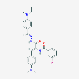 molecular formula C29H32FN5O2 B401363 N-{(1Z)-3-{(2E)-2-[4-(diethylamino)benzylidene]hydrazinyl}-1-[4-(dimethylamino)phenyl]-3-oxoprop-1-en-2-yl}-3-fluorobenzamide 
