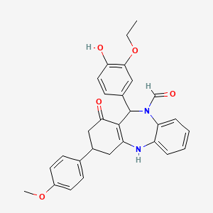 11-(3-ethoxy-4-hydroxyphenyl)-3-(4-methoxyphenyl)-1-oxo-1,2,3,4,5,11-hexahydro-10H-dibenzo[b,e][1,4]diazepine-10-carbaldehyde