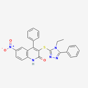 molecular formula C25H19N5O3S B4013819 3-[(4-ethyl-5-phenyl-4H-1,2,4-triazol-3-yl)thio]-6-nitro-4-phenyl-2(1H)-quinolinone 