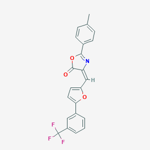 molecular formula C22H14F3NO3 B401383 2-(4-methylphenyl)-4-({5-[3-(trifluoromethyl)phenyl]-2-furyl}methylene)-1,3-oxazol-5(4H)-one 