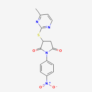 molecular formula C15H12N4O4S B4013834 3-[(4-methyl-2-pyrimidinyl)thio]-1-(4-nitrophenyl)-2,5-pyrrolidinedione 