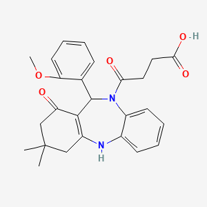 molecular formula C26H28N2O5 B4013858 4-[11-(2-methoxyphenyl)-3,3-dimethyl-1-oxo-1,2,3,4,5,11-hexahydro-10H-dibenzo[b,e][1,4]diazepin-10-yl]-4-oxobutanoic acid 