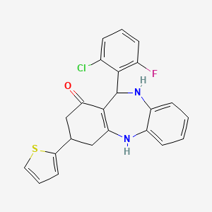 molecular formula C23H18ClFN2OS B4013895 11-(2-chloro-6-fluorophenyl)-3-(2-thienyl)-2,3,4,5,10,11-hexahydro-1H-dibenzo[b,e][1,4]diazepin-1-one 