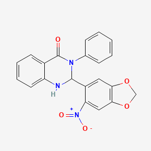 molecular formula C21H15N3O5 B4014053 2-(6-nitro-1,3-benzodioxol-5-yl)-3-phenyl-2,3-dihydro-4(1H)-quinazolinone 