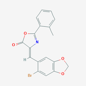 molecular formula C18H12BrNO4 B401406 4-[(6-bromo-1,3-benzodioxol-5-yl)methylene]-2-(2-methylphenyl)-1,3-oxazol-5(4H)-one 