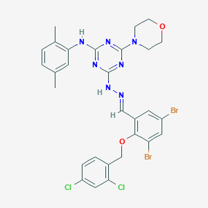 3,5-Dibromo-2-{[(2,4-dichlorophenyl)methyl]oxy}benzaldehyde {4-[(2,5-dimethylphenyl)amino]-6-morpholin-4-yl-1,3,5-triazin-2-yl}hydrazone