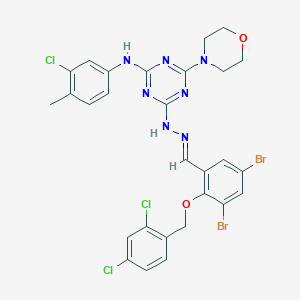 molecular formula C28H24Br2Cl3N7O2 B401411 3,5-Dibromo-2-[(2,4-dichlorobenzyl)oxy]benzaldehyde [4-(3-chloro-4-methylanilino)-6-morpholin-4-yl-1,3,5-triazin-2-yl]hydrazone 