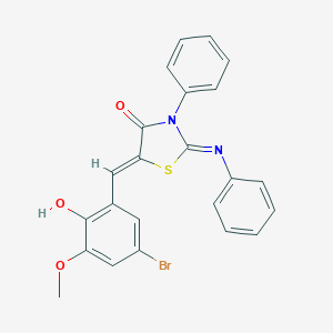 molecular formula C23H17BrN2O3S B401416 5-(5-Bromo-2-hydroxy-3-methoxybenzylidene)-3-phenyl-2-(phenylimino)-1,3-thiazolidin-4-one 