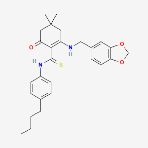 2-[(1,3-benzodioxol-5-ylmethyl)amino]-N-(4-butylphenyl)-4,4-dimethyl-6-oxo-1-cyclohexene-1-carbothioamide