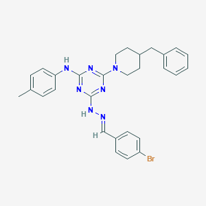 molecular formula C29H30BrN7 B401420 4-Bromobenzaldehyde [4-(4-benzylpiperidin-1-yl)-6-(4-toluidino)-1,3,5-triazin-2-yl]hydrazone 