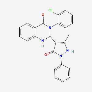 molecular formula C24H19ClN4O2 B4014223 3-(2-chlorophenyl)-2-(5-hydroxy-3-methyl-1-phenyl-1H-pyrazol-4-yl)-2,3-dihydro-4(1H)-quinazolinone 