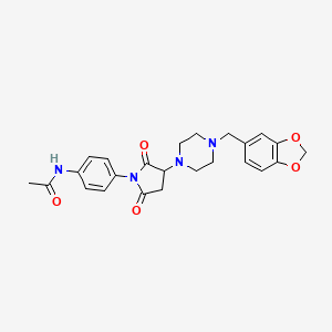 molecular formula C24H26N4O5 B4014271 N-(4-{3-[4-(1,3-benzodioxol-5-ylmethyl)-1-piperazinyl]-2,5-dioxo-1-pyrrolidinyl}phenyl)acetamide 