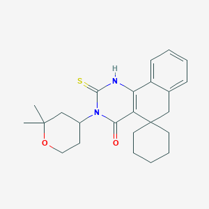 3-(2,2-Dimethyloxan-4-yl)-2-sulfanylidenespiro[1,6-dihydrobenzo[h]quinazoline-5,1'-cyclohexane]-4-one