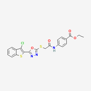 molecular formula C21H16ClN3O4S2 B4014337 ethyl 4-[({[5-(3-chloro-1-benzothien-2-yl)-1,3,4-oxadiazol-2-yl]thio}acetyl)amino]benzoate 
